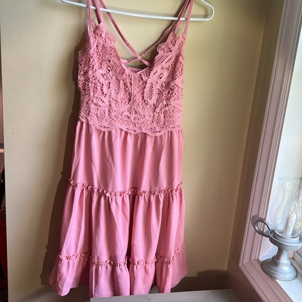 Pink Crochet Ruffle Dress - Picture 1 of 6
